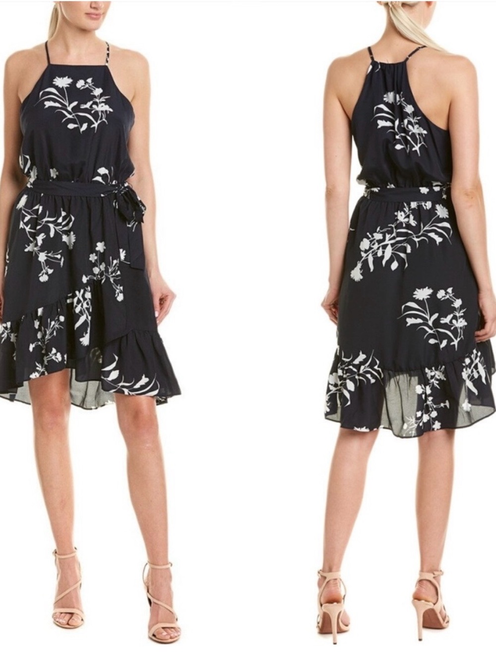 Joie Deme B Halter Hi/Low Dress Flora in Midnight Blue Medium Cocktail Chic NEW